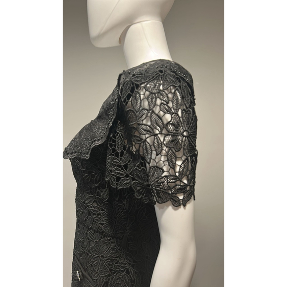 Self-Portrait Black Guipure Lace Button Midi Dress Size 8 ** no belt - Picture 8 of 11